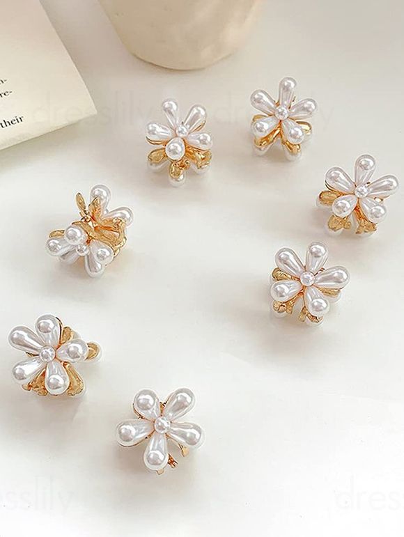 8 Pièces Mini Pinces à Cheveux en Forme de Griffe avec Fausse Perle - Blanc 