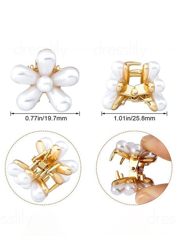 8 Pièces Mini Pinces à Cheveux en Forme de Griffe avec Fausse Perle - Blanc 