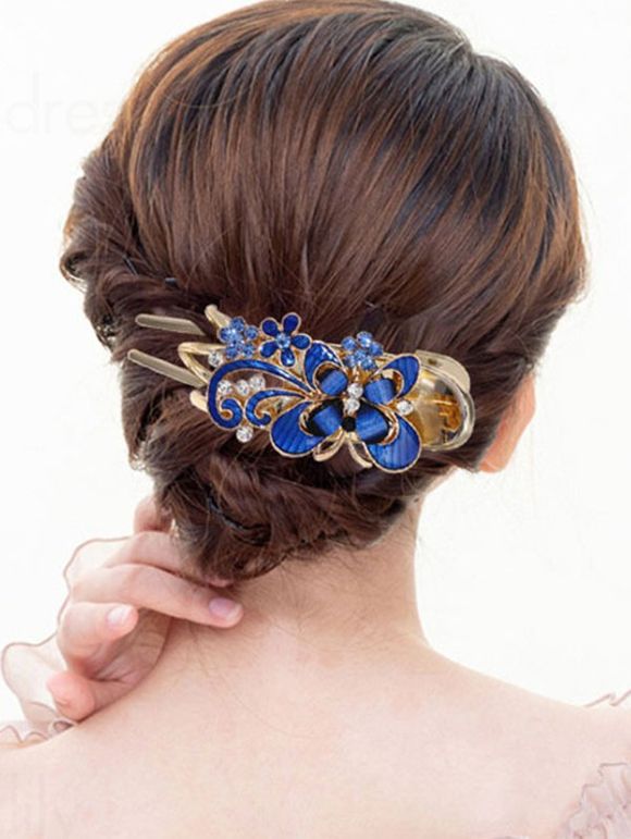 Pince à Cheveux Tendance en Forme de Papillon en Strass - Bleu 