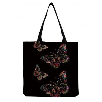 

Butterfly Print Zipper Canvas Large Capacity Tote Bag, Black