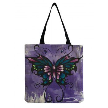 

Butterfly Print Zipper Canvas Large Capacity Tote Bag, Purple