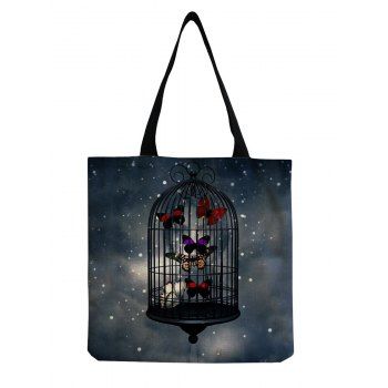 

Butterfly Print Large Capacity Canvas Tote Bag, Black