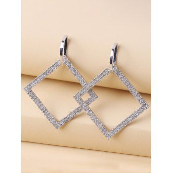 

Rhinestone Square Geometric Metal Drop Earrings, Silver