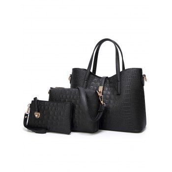 

3Pcs Croc Print PU Tote Bag Crossbody Bag with Wristlet Bag, Black