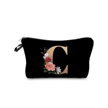 

Flower Letter Print Zipper Travel Portable Cosmetic Storage Bag, Multicolor c