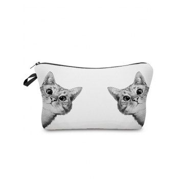 

Cute Cat Print Zipper Portable Travel Cosmetic Storage Bag, White