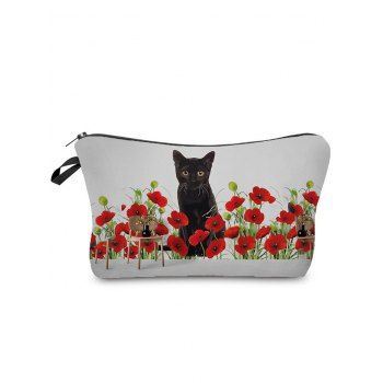 

Cute Cat Print Zipper Portable Travel Cosmetic Storage Bag, Red