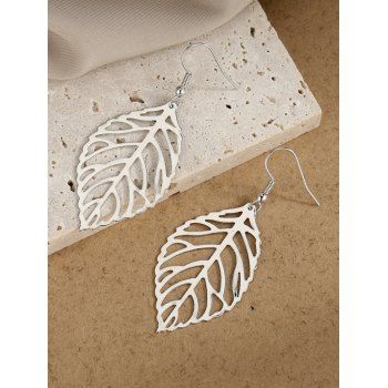 

Hollow Out Leaf Shape Hook Drop Earrings, Silver