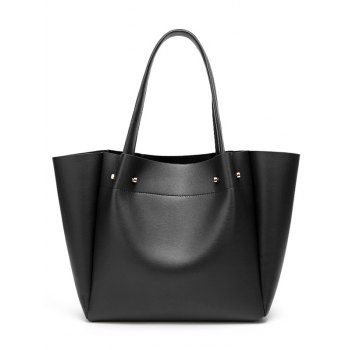 

Solid Color PU Zipper Large Capacity Tote Bag, Black
