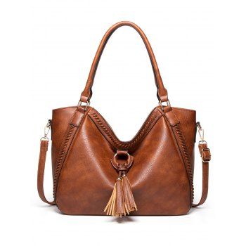 

PU Tassel Zipper Large Capacity Crossbody Bag Tote Bag, Coffee