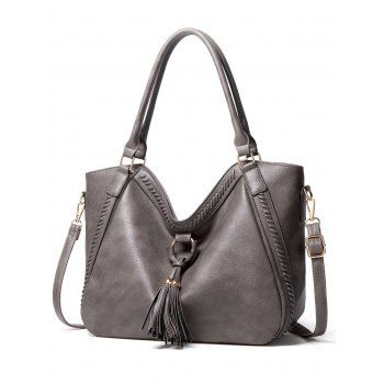 

PU Tassel Zipper Large Capacity Crossbody Bag Tote Bag, Gray