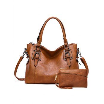 

2Pcs PU Zipper Tote Crossbody Shoulder Bag with Purse, Coffee