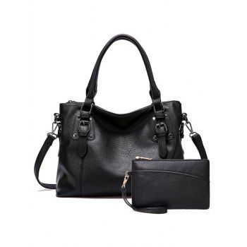 

2Pcs PU Zipper Tote Crossbody Shoulder Bag with Purse, Black