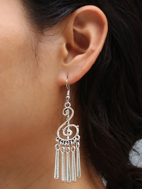 Boucles D'Oreilles Pendantes Motif Note de Musique à Sculpture Creuse et Pompons Style Vintage - Argent 1 PAIR