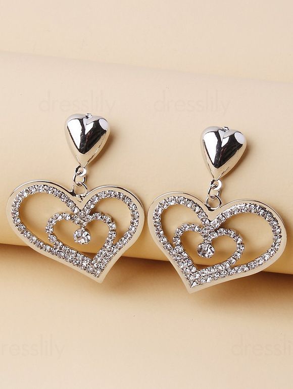 Boucles D'oreilles Strass Coeur - Argent 1 PAIR