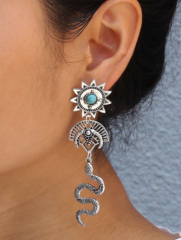 Boucles D'Oreilles Pendantes en Forme de Serpent à Sculpture Creuse Style Vintage - Argent 1 PAIR