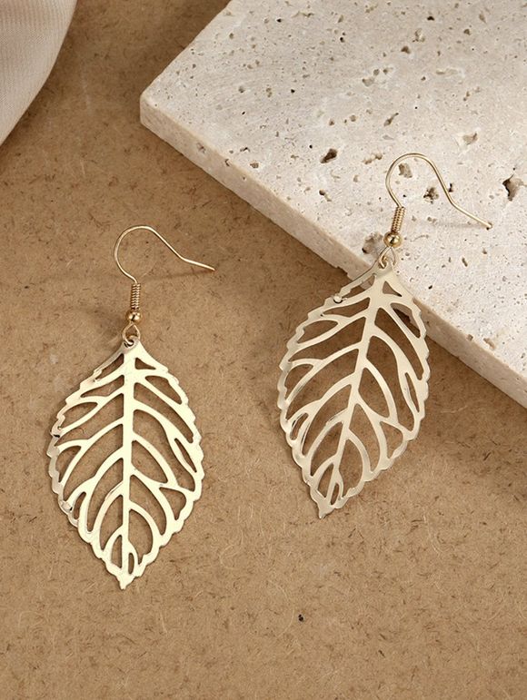 Boucles D'Oreilles Pendantes en Forme de Feuilles à Sculpture Creuse - d'or 
