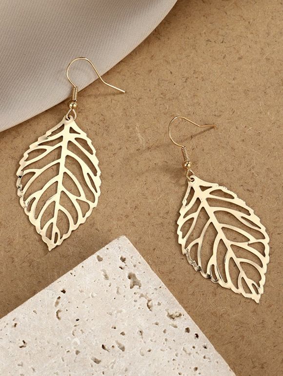 Boucles D'Oreilles Pendantes en Forme de Feuilles à Sculpture Creuse - d'or 