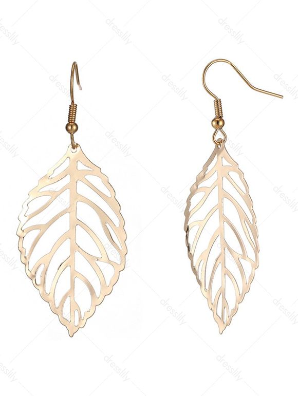 Boucles D'Oreilles Pendantes en Forme de Feuilles à Sculpture Creuse - d'or 