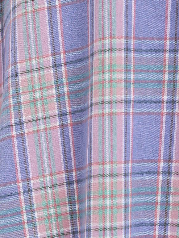 Mini Robe Evasée Vintage à Carreaux à Volants Col en Forme de Cœur à Manches Raglan - Violet clair XL