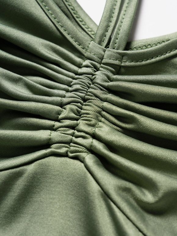 T-shirt Décontracté en Couleur Unie Ourlet Asymétrique Noué à Manches Courtes - Vert clair S