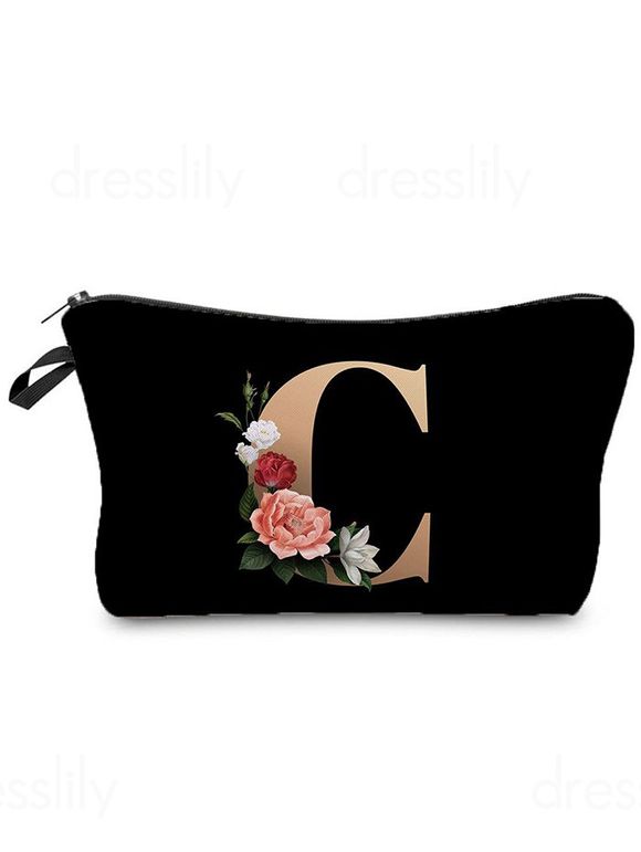 Sac de Rangement de Voyage Cosmétique Zippé à Imprimé Lettre Fleur - multicolor C 