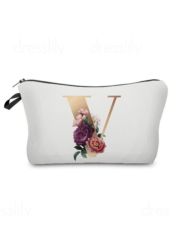 Sac de Rangement de Voyage Cosmétique Zippé à Imprimé Lettre Fleur - multicolor C 