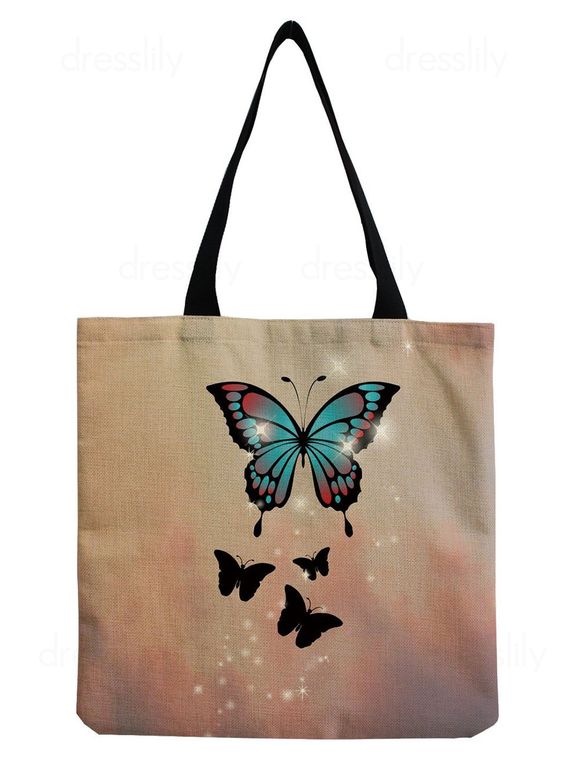 Sac Fourre-tout à Imprimé Papillon Zippé Grande Capacité en Canevas - Blanc 