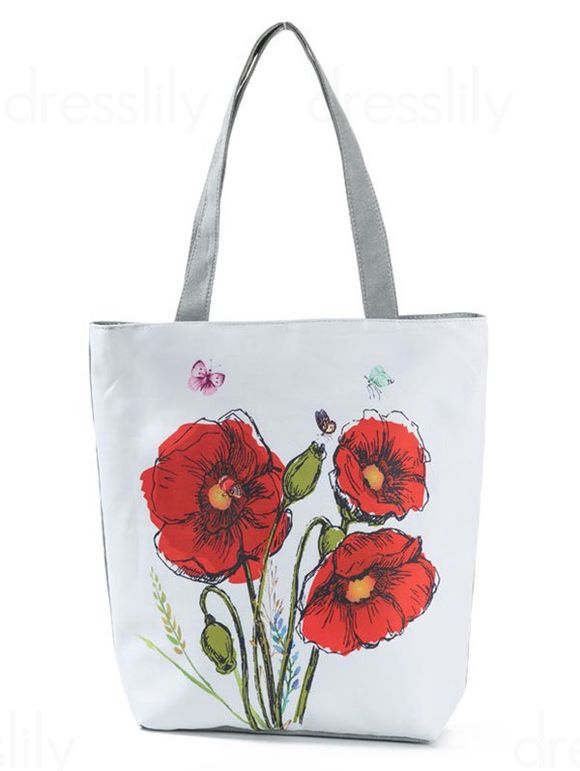 Sac Fourre-tout à Imprimé Fleur en Canevas - Rouge 
