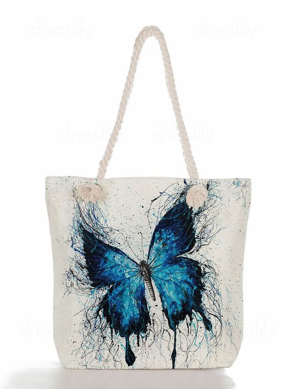 Sac Fourre-Tout en Toile à Imprimé Papillon à Large Capacité - Bleu 