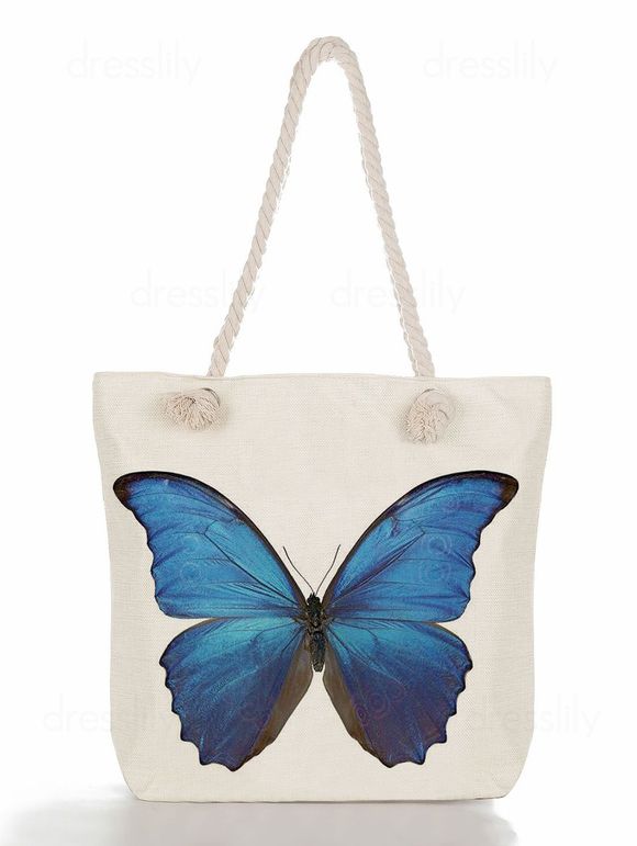 Large Capacity Butterfly Print Canvas Tote Bag - multicolor B 