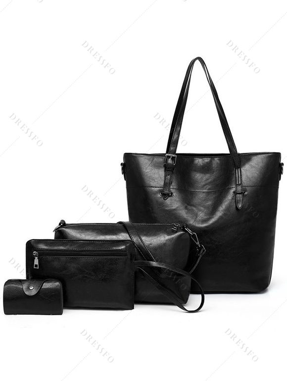 Sac Fourre-tout de Grande Capacité 4 Pièces avec Porte-Monnaie - Noir 