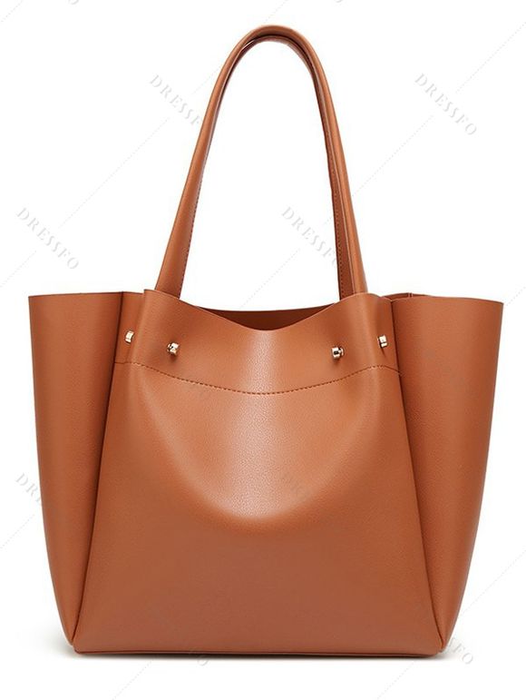 Sac Fourre-tout Zippé en Couleur Unie avec Grande Capacité en PU - café 