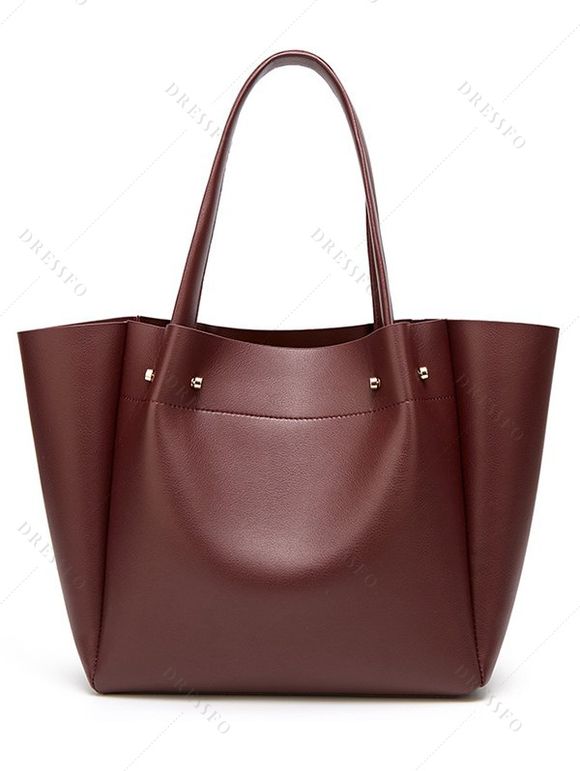 Sac Fourre-tout Zippé en Couleur Unie avec Grande Capacité en PU - Rouge foncé 