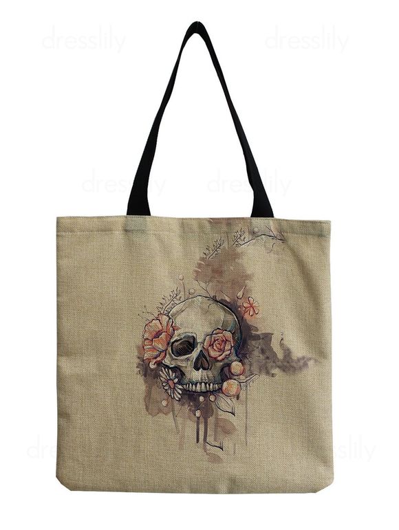 Sac Fourre-tout à Imprimé Crâne Fleur en Toile - multicolor C 