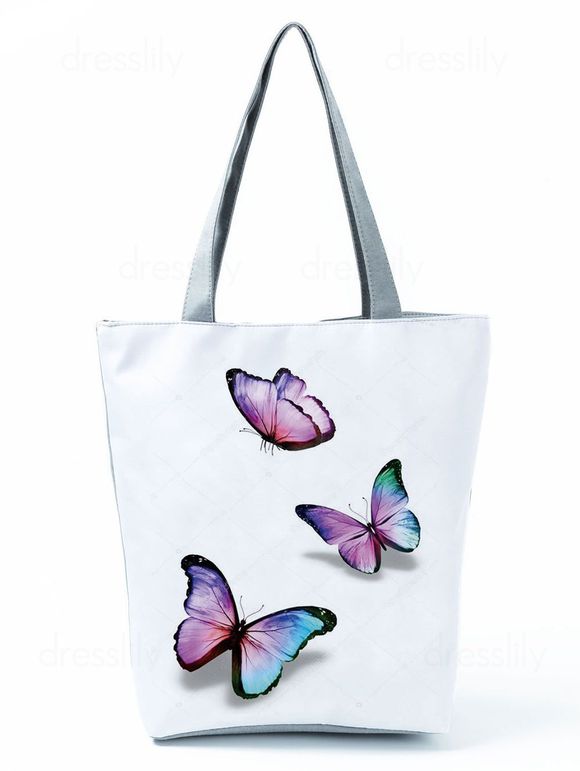 Butterfly Print Canvas Zipper Large Capacity Tote Bag - multicolor A 