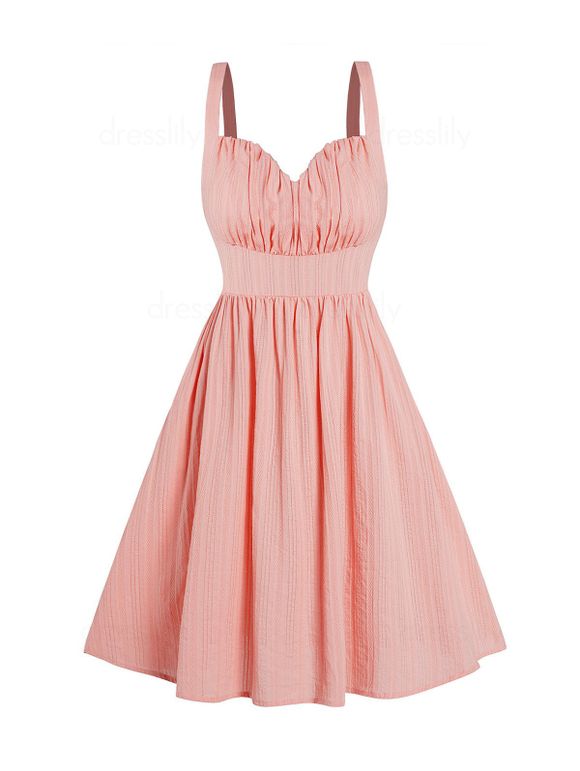 Solid Color Ruched Bust Mini Dress Textured Sleeveless A Line Cami Dress - LIGHT PINK XXL