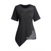 T-shirt Décontracté en Maille à Ourlet Asymétrique avec Faux Bouton - Noir XL