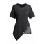 T-shirt Décontracté en Maille à Ourlet Asymétrique avec Faux Bouton - Noir XL