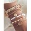 5 Pièces Ensemble de Bracelets Chaîne Perlé Feuille Réglable en Métal - d'or 
