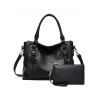 Sac à Bandoulière Fourre-tout Zippé en PU 2 Pièces avec Porte-Monnaie - Noir 