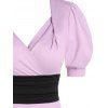 Robe Superposée à Taille Contrastée à Manches Bouffantes - Violet clair XXXL