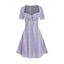 Mini Robe Evasée Vintage à Carreaux à Volants Col en Forme de Cœur à Manches Raglan - Violet clair M