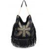 Sac à Bandoulière Réglable avec Rivets et Pompons Style Punk - Noir 