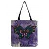 Butterfly Print Zipper Canvas Large Capacity Tote Bag - PURPLE 