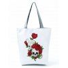 Sac Fourre-Tout en Toile avec Large Capacité à Imprimé Crâne et Fleurs - Blanc 