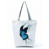 Sac Fourre-tout à Imprimé Papillon Zippé Grande Capacité en Canevas - Bleu 