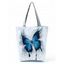 Butterfly Print Canvas Zipper Large Capacity Tote Bag - BLACK 