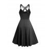 Plus Size Butterfly Lace Dress Asymmetrical Hem Self Tied A Line Surplice Dress - BLACK 1X
