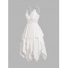 Plus Size Dress Grommet Plain Color Layered Asymmetrical Hem Adjustable Strap Midi Dress - WHITE 5X